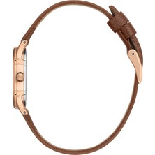 Daniel Klein Rose Gold Oval Kasa Kahve Deri Kayışlı Kadın Kol Saati, Zirkon Taşlı Bileklik Hediyeli