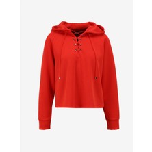 Fabrika Kapüşon Yaka Düz Kırmızı Kadın Sweatshırt F4SL-SWT0192