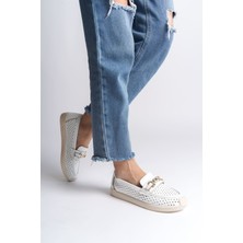 Mevese LILY Bağcıksız Ortopedik Rahat Taban Kalp Desenli Babet Ayakkabı KT Beyaz