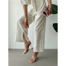 Kadın Yeni Sezon Premium Kalite Keten Çiçekli Crop Pantolon Ikili Takım 55585