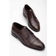 Dilimler Ayakkabı  Doğal Deri Zımbalı Parçalı Kahverengi Erkek Klasik Ayakkabı