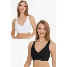 Parlingerie  Emzirme Sporcu Büstiyeri 2li Set Siyah-Beyaz