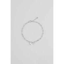 So CHIC İki Kalp 18 Ayar Beyaz Altın Kaplama 20 Cm Gümüş Minimal Bileklik