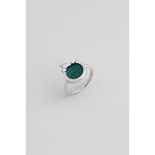 So CHIC Malahit Tanrıçası 18 Ayar Beyaz Altın Kaplama Gümüş Yüzük