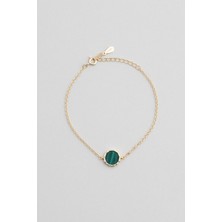 So CHIC Malahit 18 Ayar Sarı Altın Kaplama 21 Cm Gümüş Minimal Bileklik