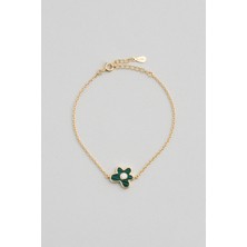 So CHIC Malahit Çiçeği 18 Ayar Sarı Altın Kaplama 19 Cm Gümüş Bileklik