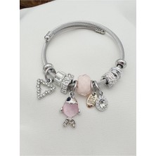 Ankı Pembe Sedef Balık Charm'lı Model Çelik Bileklik