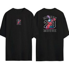 The Wert  Mause 8 Tavşan Ön Arka Baskılı Sıyah Oversize T-Shirt