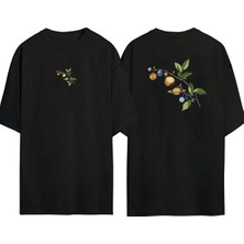 The Wert  Daldaki Gezegenler Ön Arka Baskılı Sıyah Oversize T-Shirt