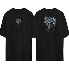 The Wert  Foo Fighter Logosu Ön Arka Baskılı Sıyah Oversize T-Shirt