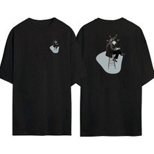 The Wert  Resim Çizen Fotograf Makinası Ön Arka Baskılı Sıyah Oversize T-Shirt