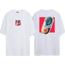 The Wert  Cyberpunk Pill Drawing Ön Arka Baskılı Beyaz Oversize T-Shirt