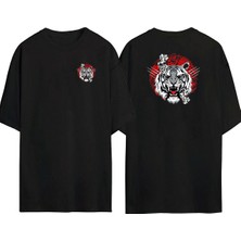 The Wert  Kaplan Kafası Ön Arka Baskılı Sıyah Oversize T-Shirt