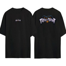 The Wert  Trıck Or Treat Ön Arka Baskılı Sıyah Oversize T-Shirt