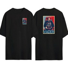 The Wert  Star Wars Vader Ön Arka Baskılı Sıyah Oversize T-Shirt