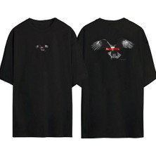 The Wert  Defend, Kartal Ön Arka Baskılı Sıyah Oversize T-Shirt