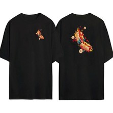 The Wert  Hot Dog Kaykay Ön Arka Baskılı Sıyah Oversize T-Shirt