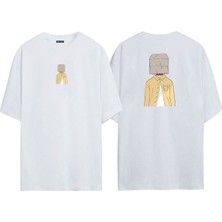 The Wert  Box Head Man Ön Arka Baskılı Beyaz Oversize T-Shirt