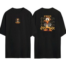 The Wert  For Fature Stop War Ön Arka Baskılı Sıyah Oversize T-Shirt