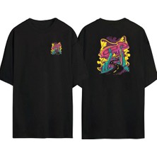 The Wert  Mushroom Road Ön Arka Baskılı Sıyah Oversize T-Shirt