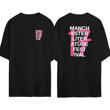 The Wert  Manch Ester Lıter Ature Fest Ival Ön Arka Baskılı Sıyah Oversize T-Shirt
