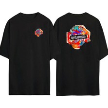 The Wert  Meke Aırdrops Not Aırstrıkes Ön Arka Baskılı Sıyah Oversize T-Shirt