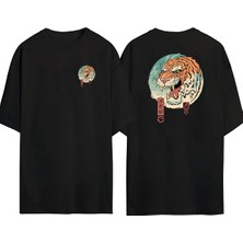 The Wert  Samuray Kaplan Ön Arka Baskılı Sıyah Oversize T-Shirt