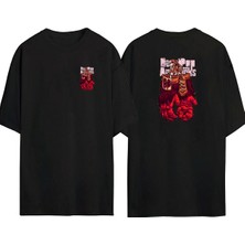 The Wert Unisex Kırmızı Eldiven Illüstrasyon Çifti Ön Arka Baskılı Sıyah Oversize T-Shirt