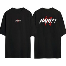 The Wert  Nani!, Japone Ön Arka Baskılı Sıyah Oversize T-Shirt