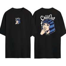 The Wert  CHILLOUTESTD2019 Ön Arka Baskılı Sıyah Oversize T-Shirt