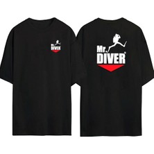 The Wert  Tüplü Dalış Mr. Dıver Ön Arka Baskılı Sıyah Oversize T-Shirt