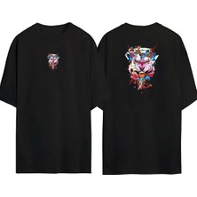 The Wert  Büyüleyici Catwoman Kaplan Ön Arka Baskılı Sıyah Oversize T-Shirt