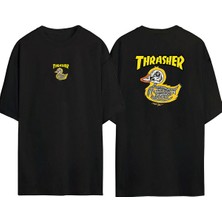 The Wert  Thrasher Ön Arka Baskılı Sıyah Oversize T-Shirt