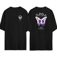 The Wert  Revenge, Mor Kelebek Ön Arka Baskılı Sıyah Oversize T-Shirt