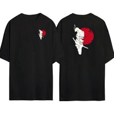 The Wert  Zırh Samuray Illüstrasyon Ön Arka Baskılı Sıyah Oversize T-Shirt