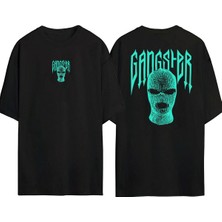 The Wert  Yeşil Gangster Maske Ön Arka Baskılı Sıyah Oversize T-Shirt