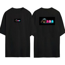 The Wert  Pacman Oyunu Ön Arka Baskılı Sıyah Oversize T-Shirt