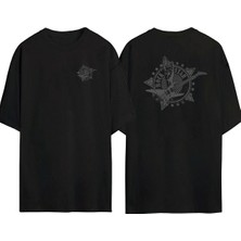 The Wert  Rock Star Logo Illüstrasyon Ön Arka Baskılı Sıyah Oversize T-Shirt
