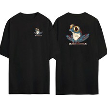 The Wert  Shoe Frog Ön Arka Baskılı Sıyah Oversize T-Shirt