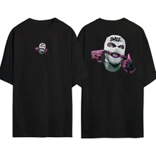 The Wert  Ganster Maske Smile  Ön Arka Baskılı Sıyah Oversize T-Shirt