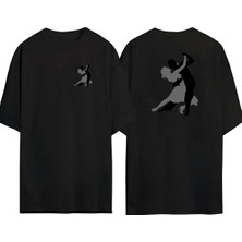 The Wert  Erkek ve Kadın Dans Dansçılar Ön Arka Baskılı Sıyah Oversize T-Shirt
