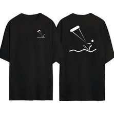 The Wert  Yaratıcı Uçurtmalar Ön Arka Baskılı Sıyah Oversize T-Shirt