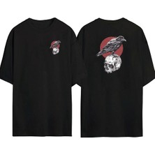The Wert  Karga ve Skull Ön Arka Baskılı Sıyah Oversize T-Shirt