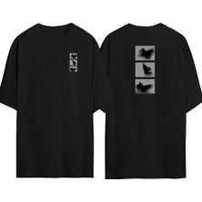 The Wert  Kelebek 3 Ön Arka Baskılı Sıyah Oversize T-Shirt