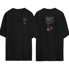 The Wert  Spider And Bat Ön Arka Baskılı Sıyah Oversize T-Shirt