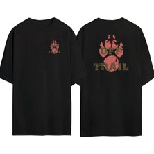 The Wert  Oof Trail Ayak Izleri Ön Arka Baskılı Sıyah Oversize T-Shirt