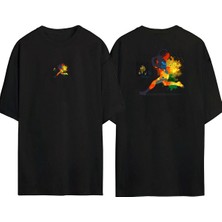 The Wert  En Iyi Tenis Illüstrasyonu Ön Arka Baskılı Sıyah Oversize T-Shirt