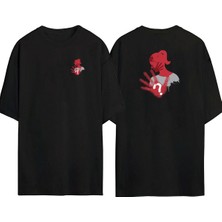 The Wert  Kadınlara Karşı Şiddete Son Ön Arka Baskılı Sıyah Oversize T-Shirt