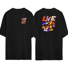 The Wert  Live More Worry Less Ön Arka Baskılı Sıyah Oversize T-Shirt