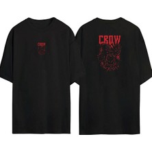 The Wert  Karga Crow Ön Arka Baskılı Sıyah Oversize T-Shirt